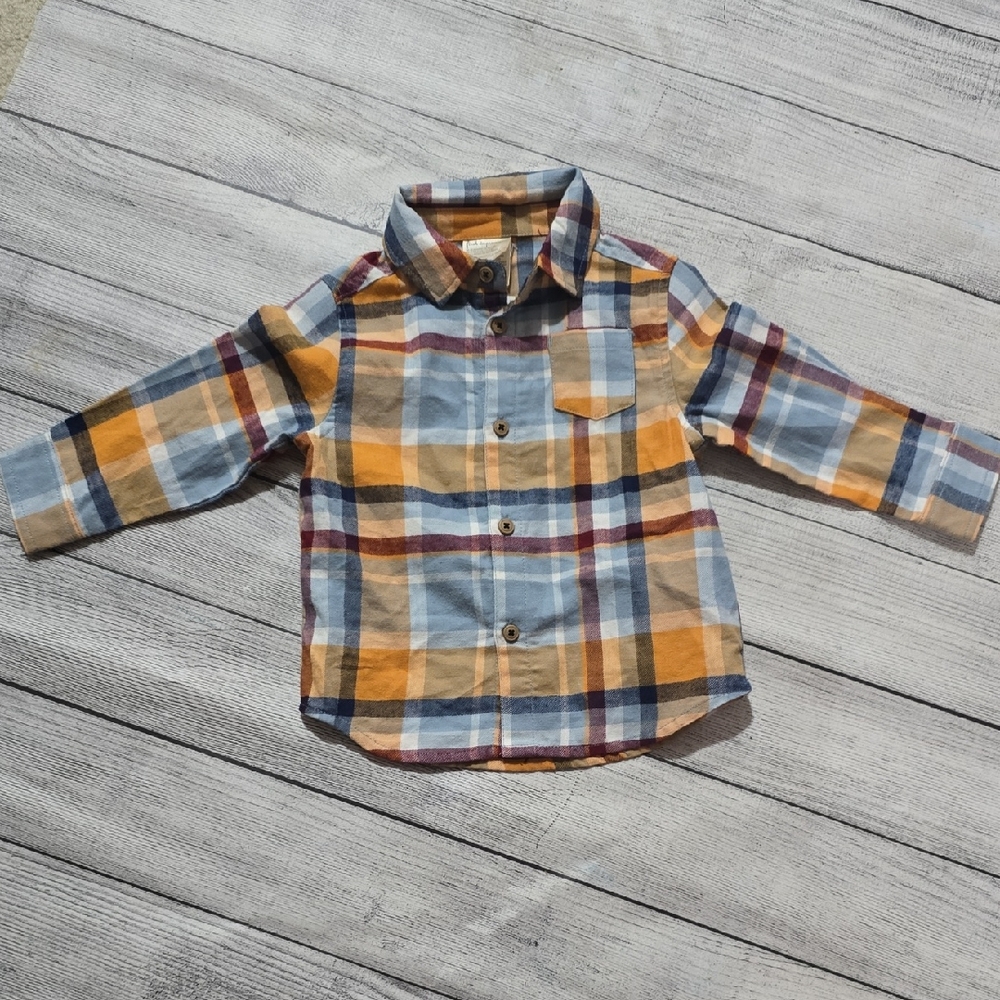 First Impressions Blue and Orange Plaid Button Down Shirt
